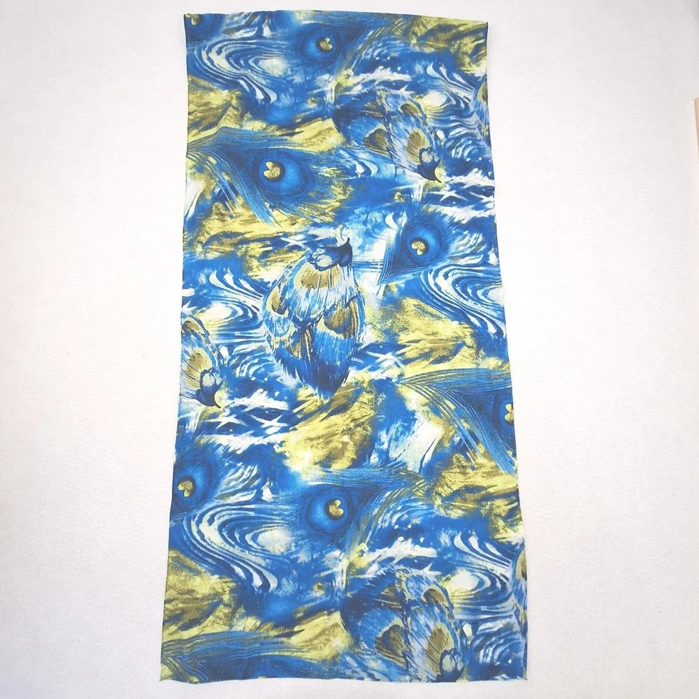 Additions by Chicos Scarf Womens One Size Blue Yellow Peacock Abstract Print